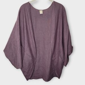 The Maybe Collection Linen Kimono Wrap One Size Grape Purple Lagenlook